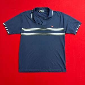 Vintag Retro Fox Racing Polo Shirt Men XXL Striped Short Sleeve navy white strip
